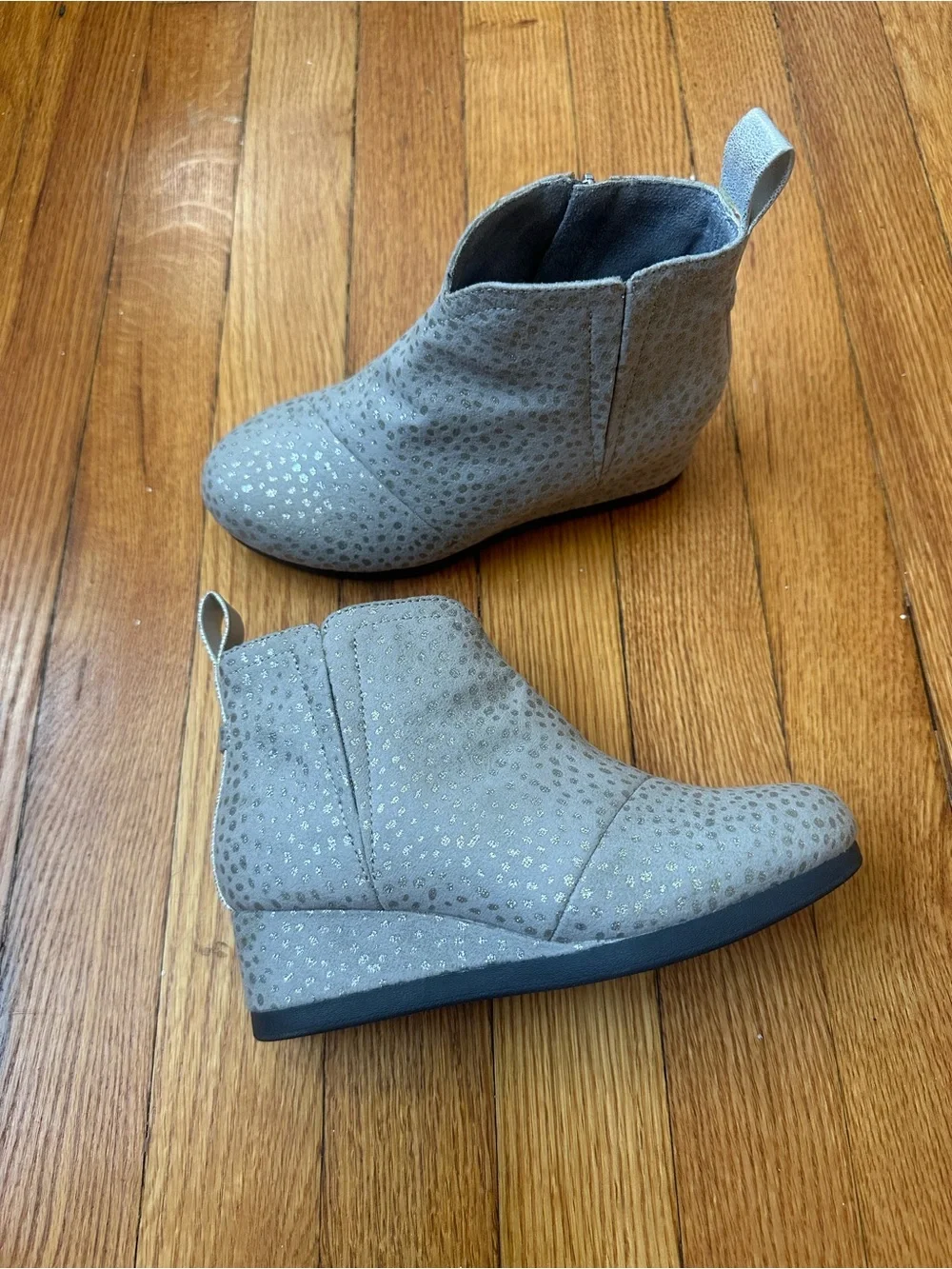 Toms Gray Kids Ankle Booties with Metallic Dot Detail